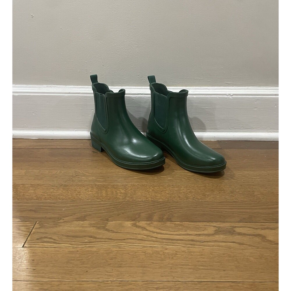 J. Crew Forest Green Rain Boots Rubber Waterproof Pull On Ankle Shoes Size 6